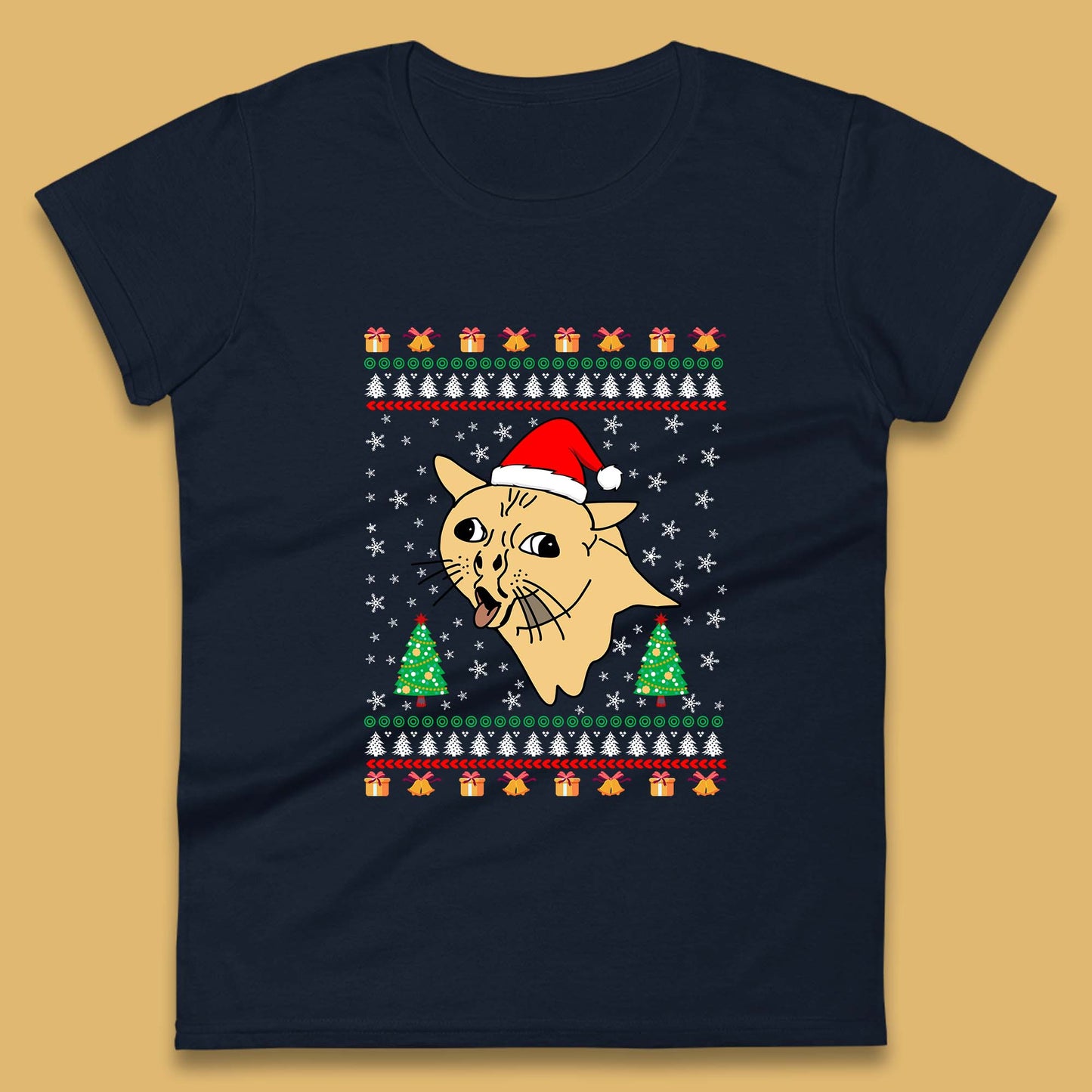 coughing cat christmas womens t shirt
