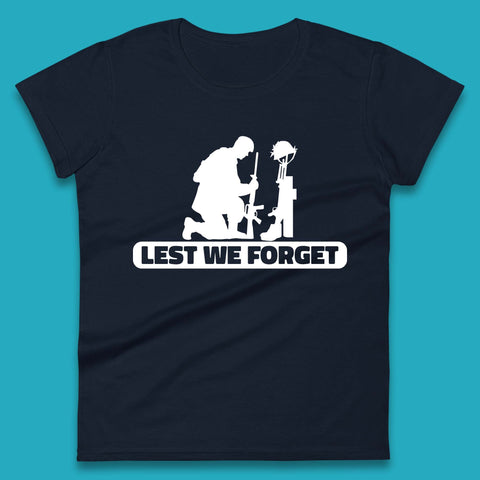 Lest We Forget Kneeling Soldier Remembrance Day British Armed Forces Day Womens Tee Top