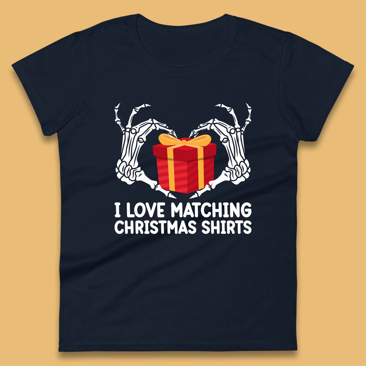 skeleton hands gift box christmas womens t shirt