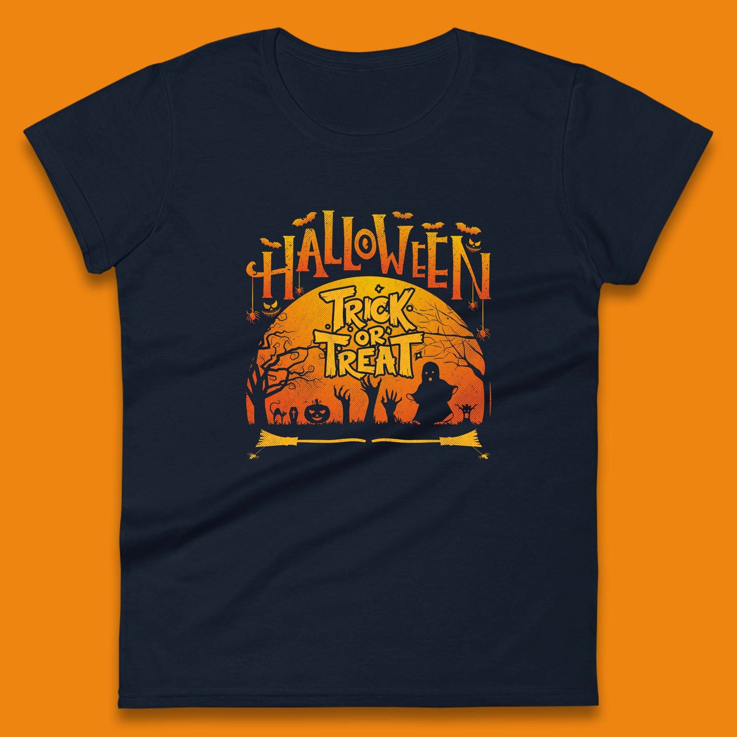 Halloween Trick Or Treat Horror Boo Ghost Creepy Zombie Hands Out Of Graveyard Womens Tee Top