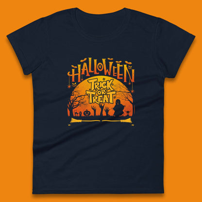 Halloween Trick Or Treat Horror Boo Ghost Creepy Zombie Hands Out Of Graveyard Womens Tee Top