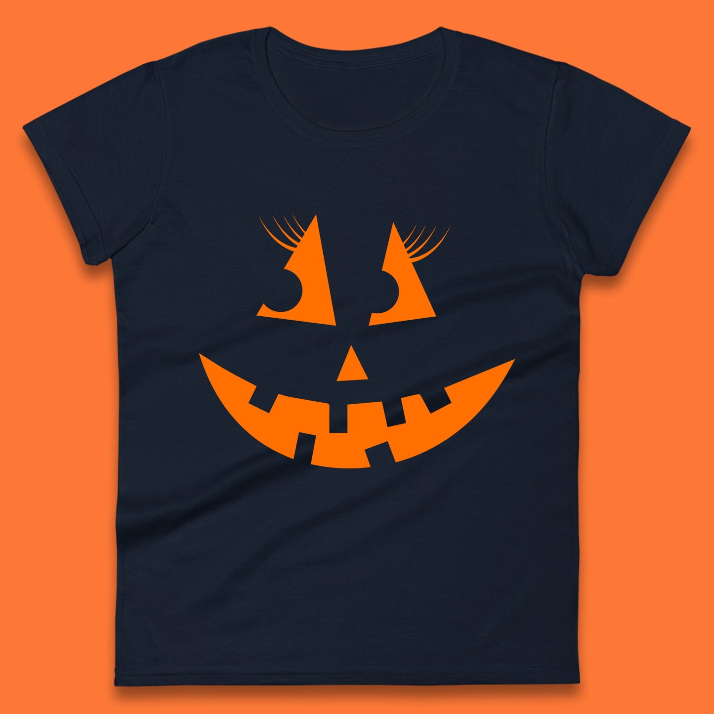 Halloween Pumpkin Jack-o-lantern Girl Evil Scary Horror Smile Face Womens Tee Top