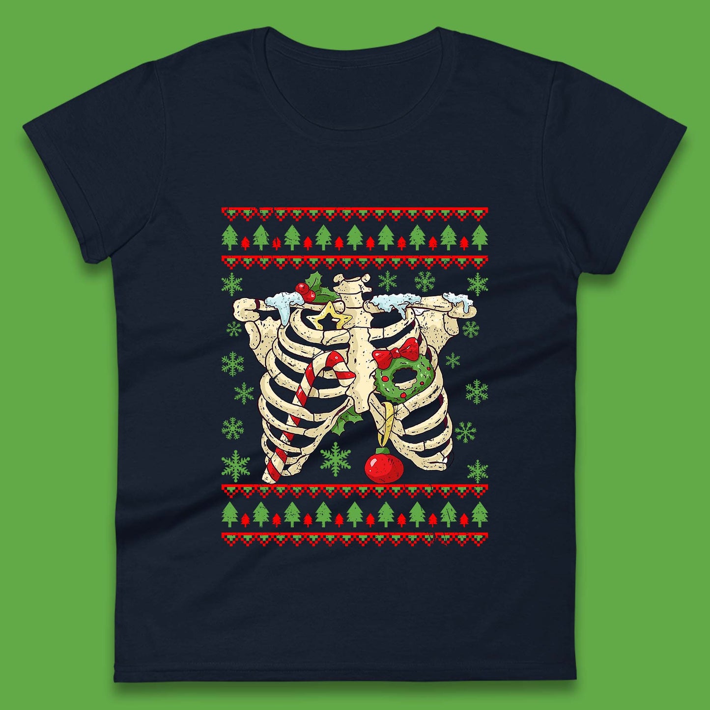Christmas Ribs Skeleton Womens T-Shirt