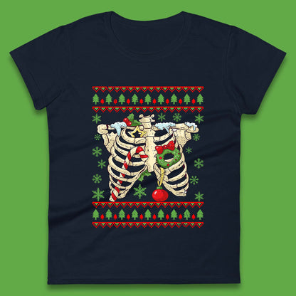 Christmas Ribs Skeleton Womens T-Shirt