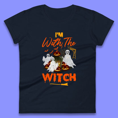 I'm With The Witch Halloween Ghosts With Jack-O-Lantern Horror Pumpkins Womens Tee Top