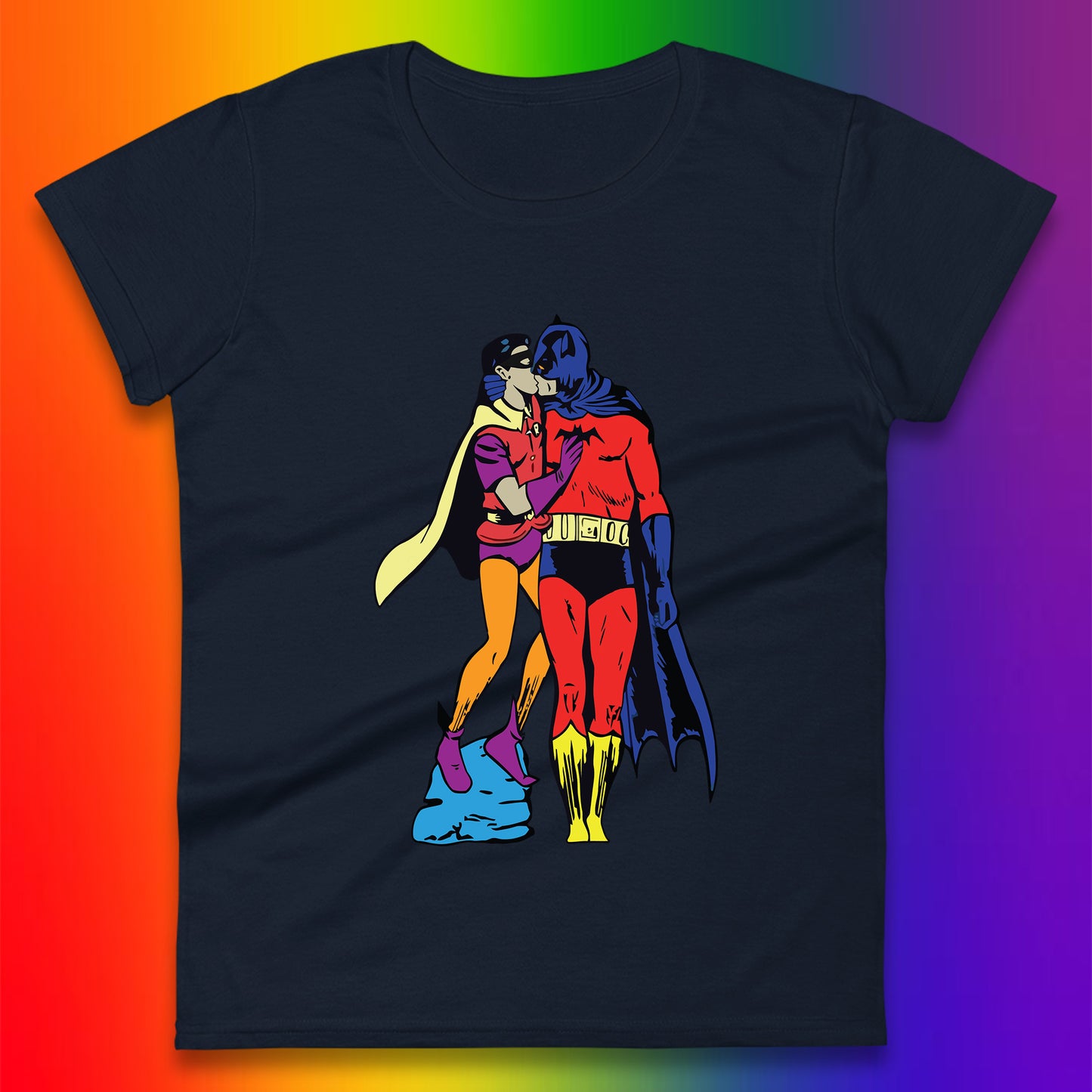 Batman X Robin Superhero Kiss Gay Pride LGBT Gay Bat Superheros Film DC Comics Womens Tee Top