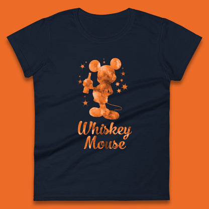 Whiskey Mouse Mickey Minnie Mouse Cartoon Character Holding Beer Bottle Disneyland Whiskey Lovers Womens Tee Top