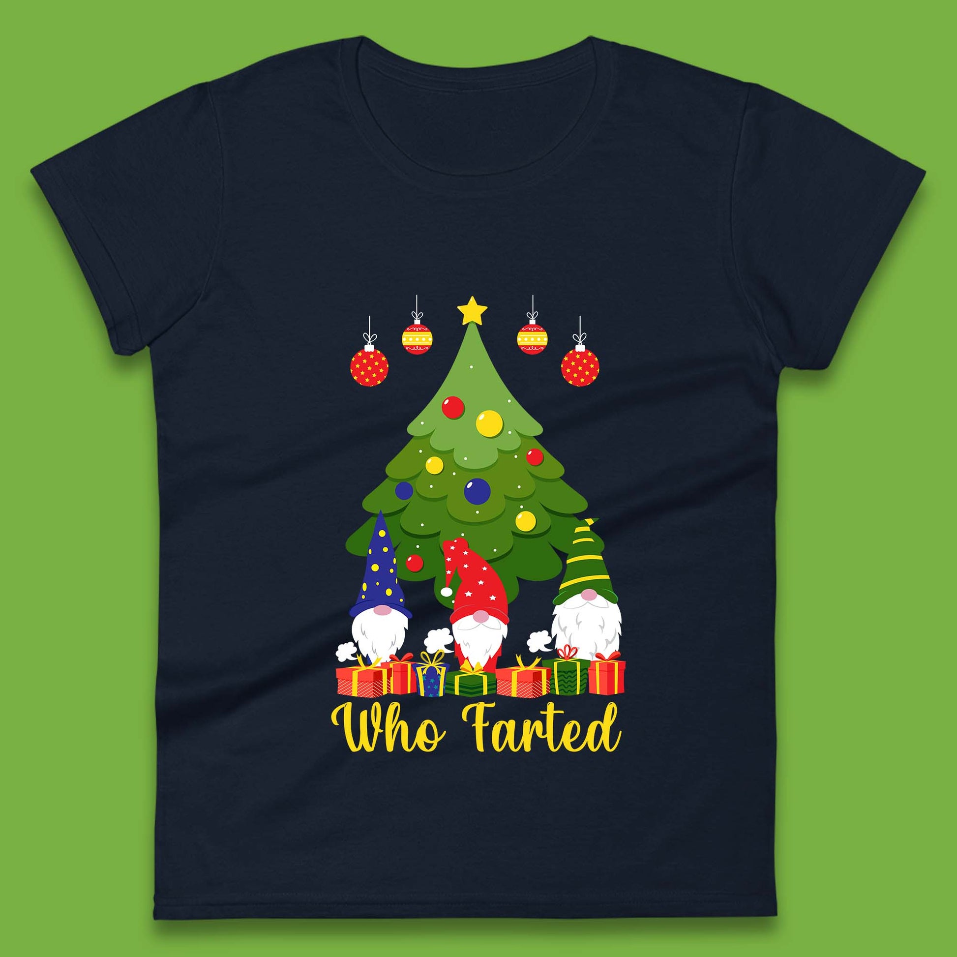 who farted christmas gnomes funny womens t shirt