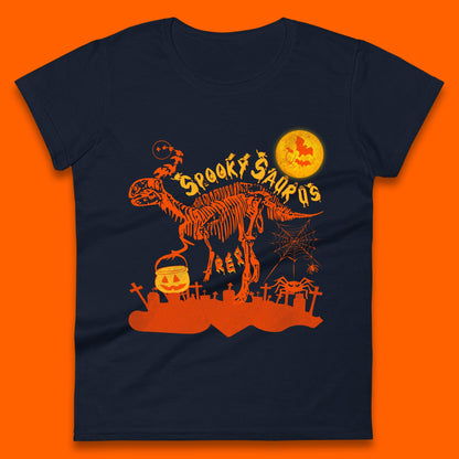 Spooky Saurus Rex Halloween Dinosaur Skeleton T-Rex Scary Pumpkin Womens Tee Top
