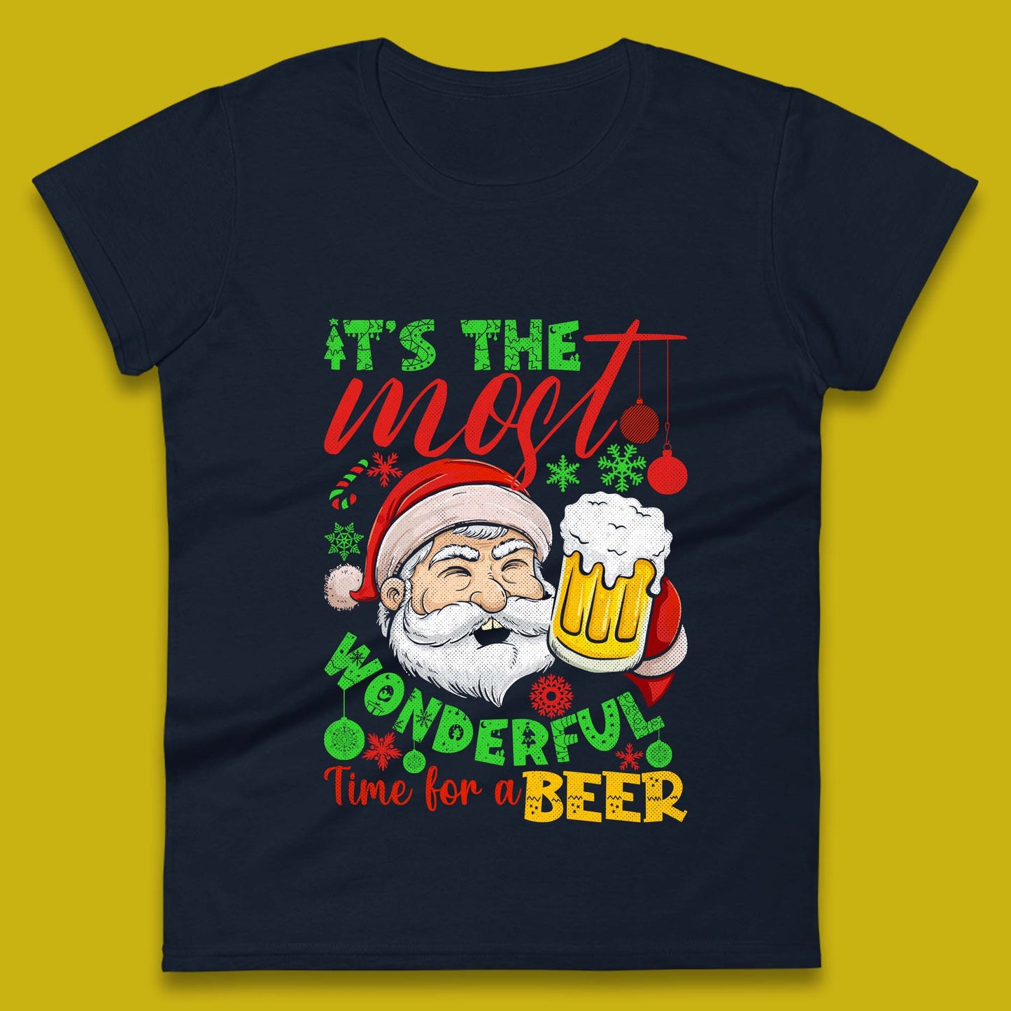 Santa Beer Christmas Womens T-Shirt