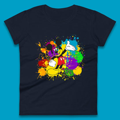 Abstract Paint Splashing On Disney Mickey Mouse Disneyland Trip Womens Tee Top