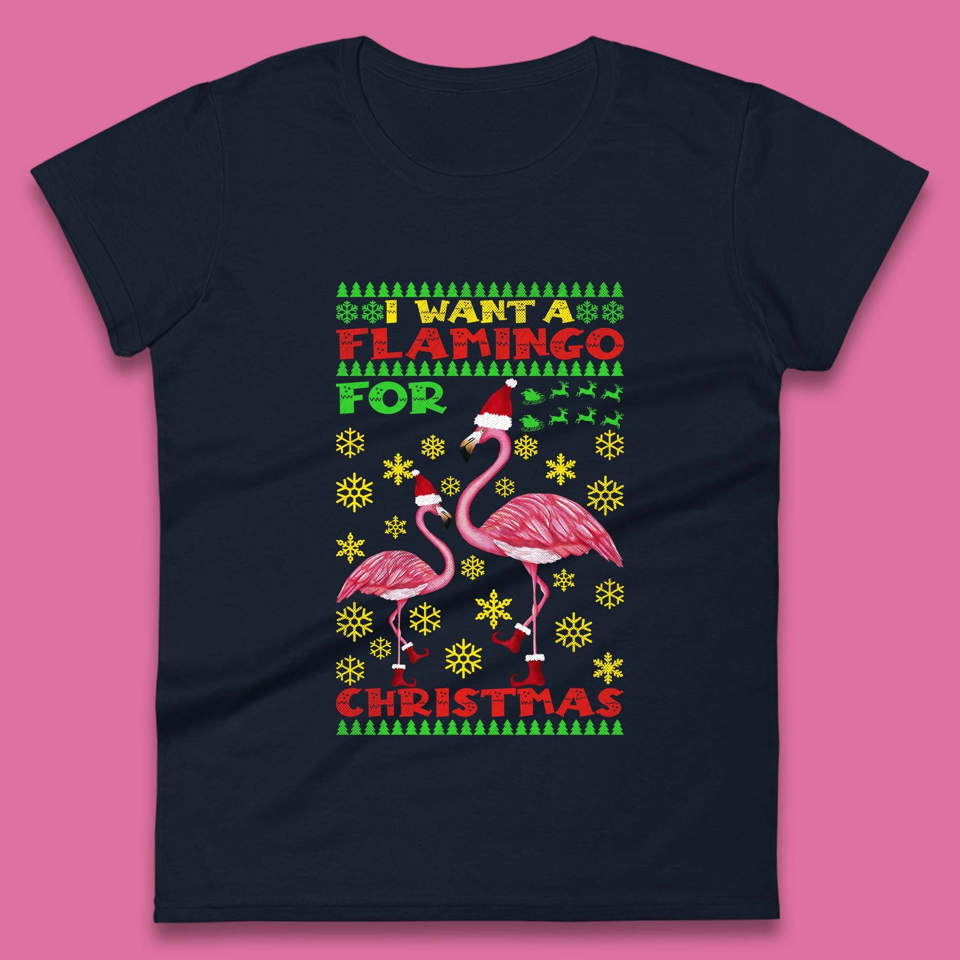 flamingo christmas womens t shirt