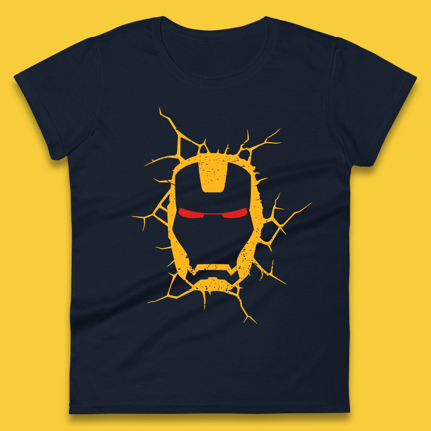 Marvel Avengers Iron Man Face Cracked Wall Art Superhero Comic Book Character Iron-man Marvel Comics Womens Tee Top