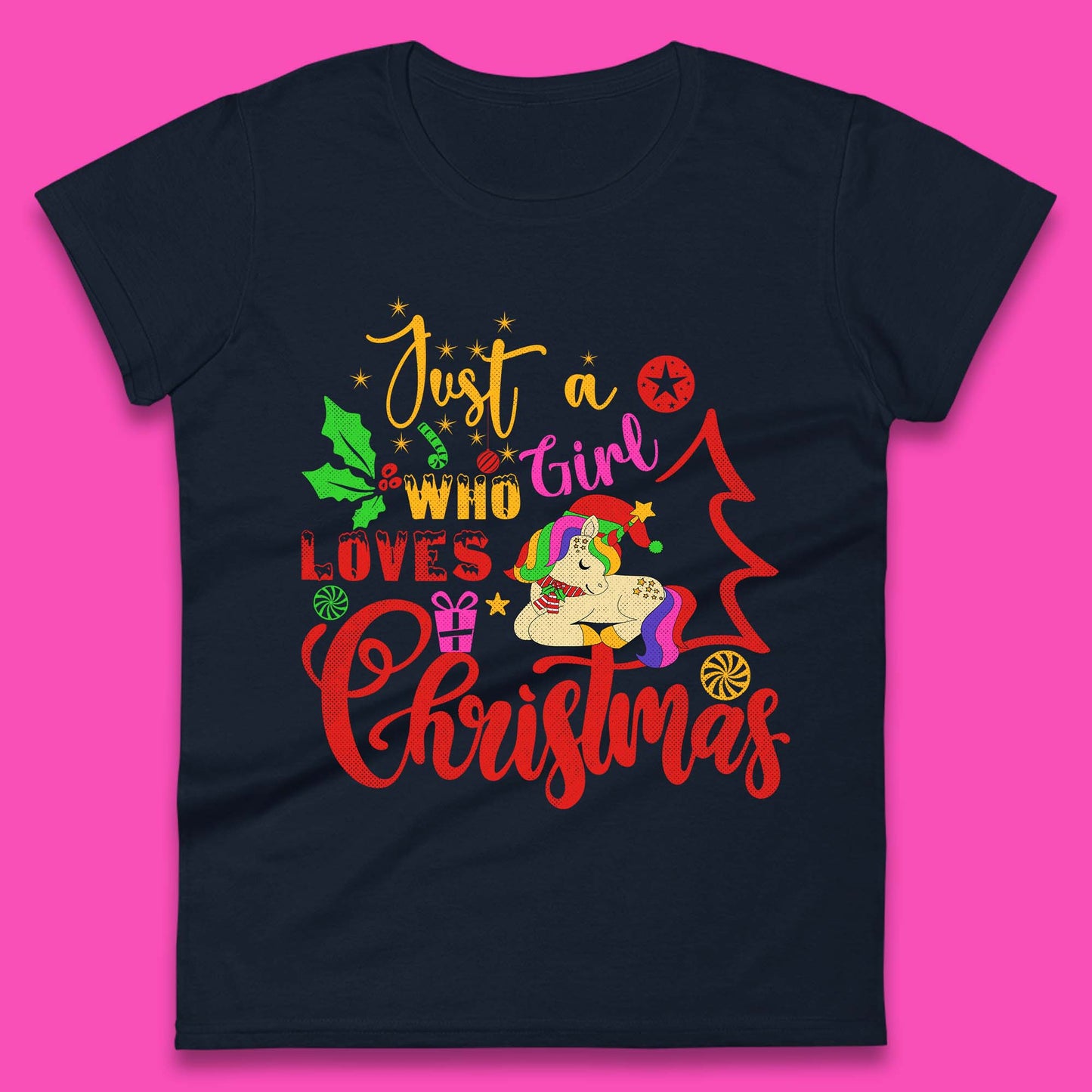 Unicorn Christmas Womens T-Shirt