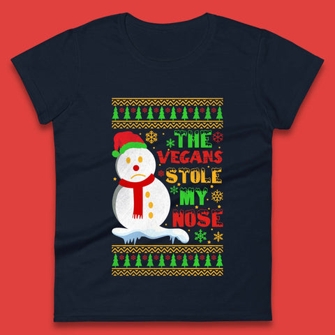 Vegan Snowman Christmas Womens T-Shirt