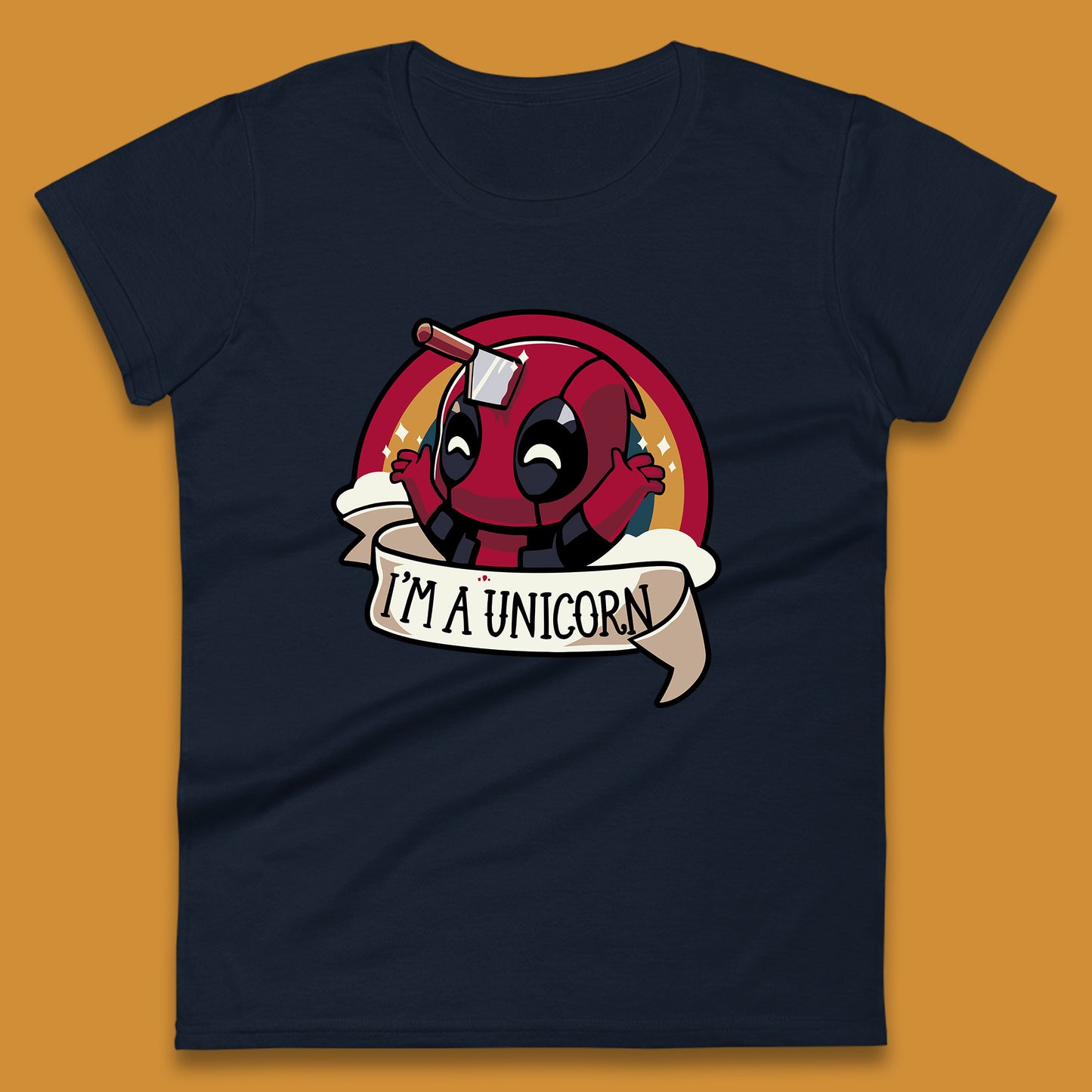 I'm A Unicorn Funny Deadpool Rainbow Colors Marvel Avengers Superhero Fictional Character Womens Tee Top