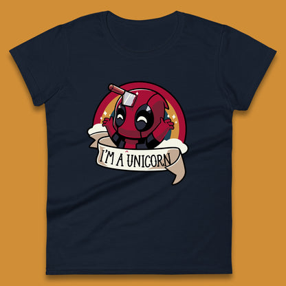I'm A Unicorn Funny Deadpool Rainbow Colors Marvel Avengers Superhero Fictional Character Womens Tee Top