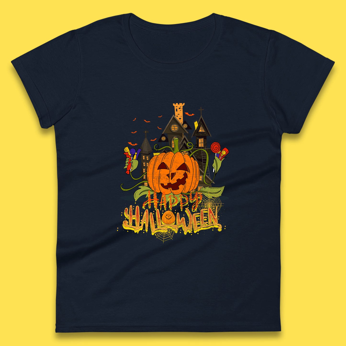 Happy Halloween Spooky Haunted House Halloween Pumpkin Horror Scary Jack-o-lantern Womens Tee Top