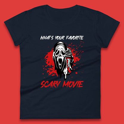 What's Your Favorite Scary Movie Halloween Scream Ghost Face Horror Movie Womens Tee Top