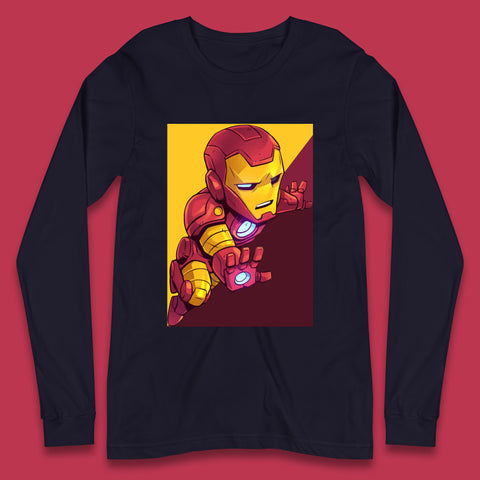 Flying Chibi Iron Man Superhero Marvel Avengers Comic Book Character Iron-Man Marvel Comics Long Sleeve T Shirt