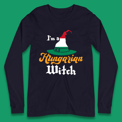 I'm A Hungarian Witch Halloween Witch Hat Hungarian Flag Long Sleeve T Shirt