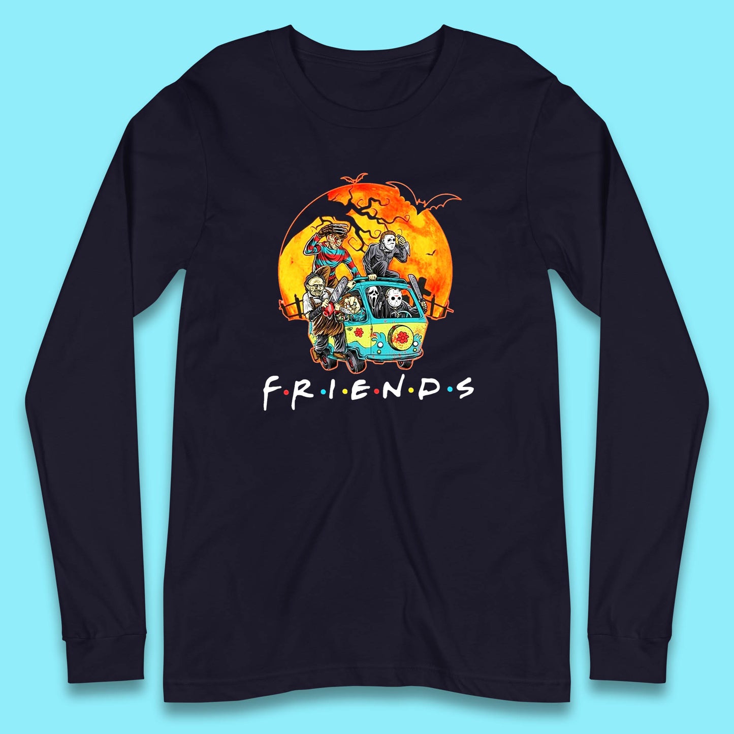 Friends Van Halloween Scooby Doo Mystery Machine Horror Movie Villians Characters Long Sleeve T Shirt