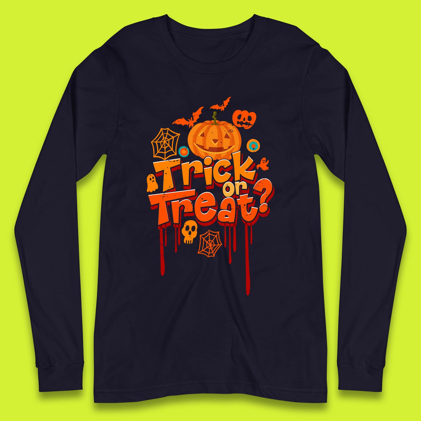 Trick Or Treat Halloween Pumpkin Blood Dripping Horror Scary Spooky Season Long Sleeve T Shirt