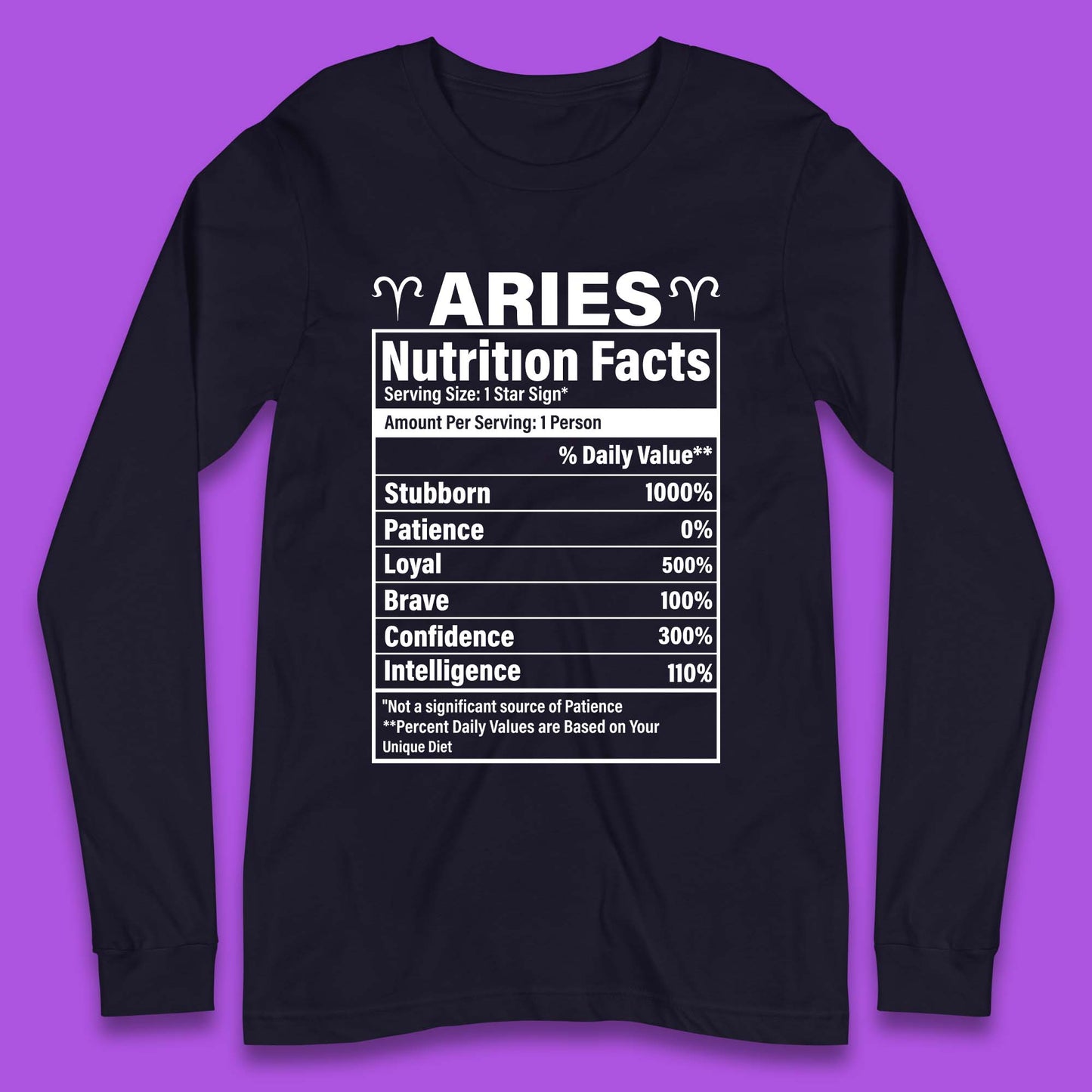 Aries Nutrition Fact Long Sleeve T-Shirt
