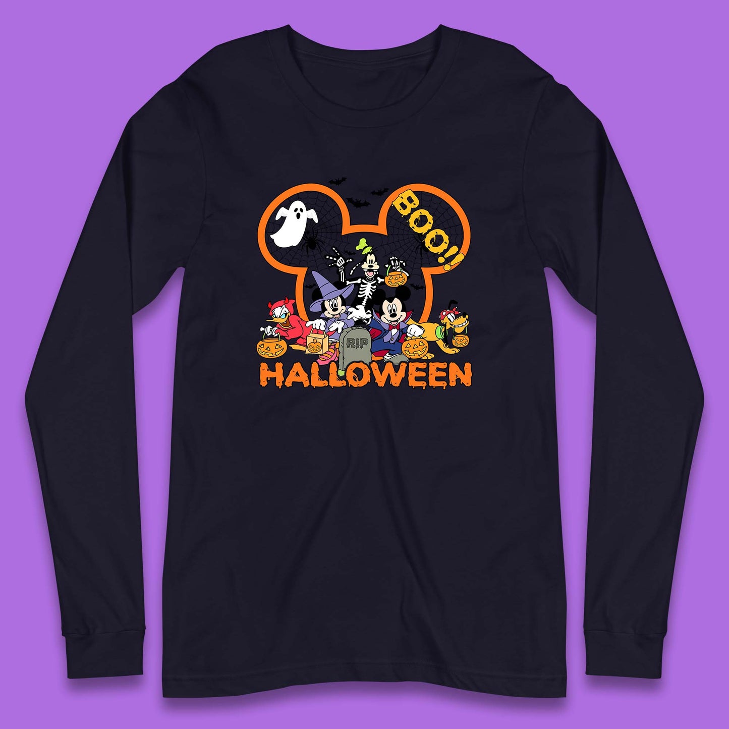 Disney Halloween Mickey Mouse Minnie Mouse Boo Ghost Friends Donald Duck Pluto Goofy Cartoon Disneyland Trip Long Sleeve T Shirt