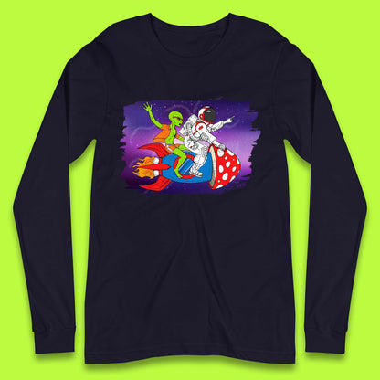 Alien & Astronaut Rocket Ship Long Sleeve T-Shirt