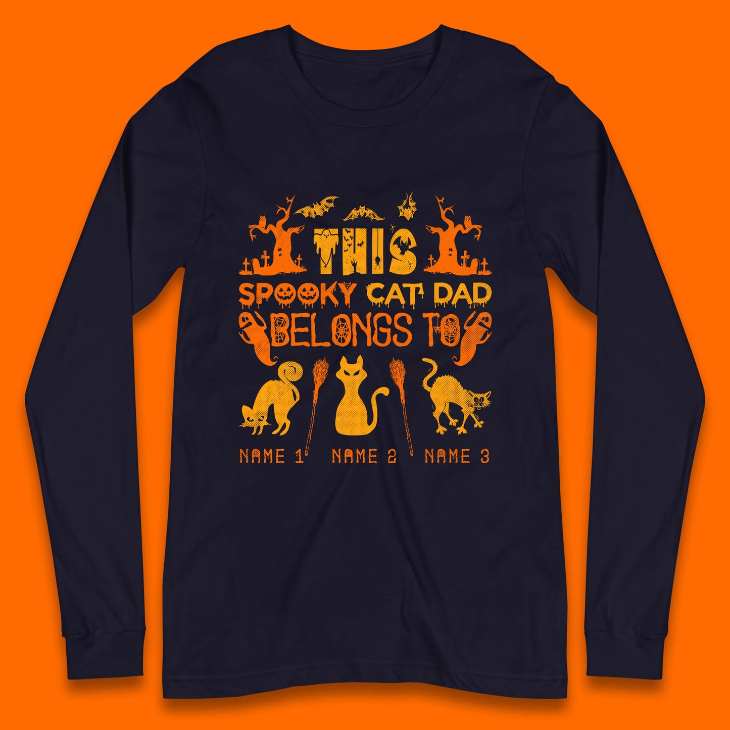 Personalised Halloween This Spooky Cat Dad Belongs To Your Cat Name Customized Halloween Cat Long Sleeve T Shirt
