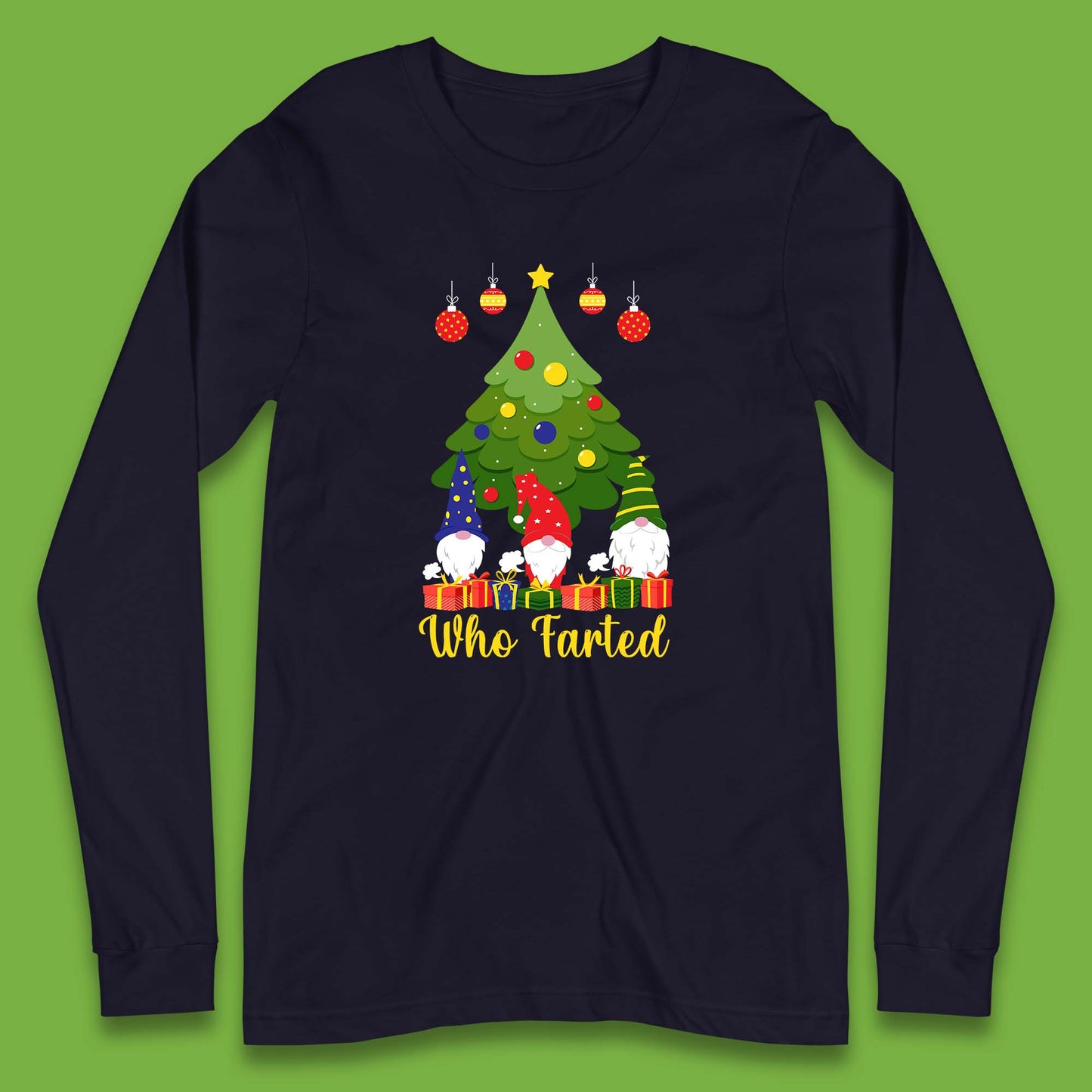 who farted christmas gnomes funny long sleeve t shirt