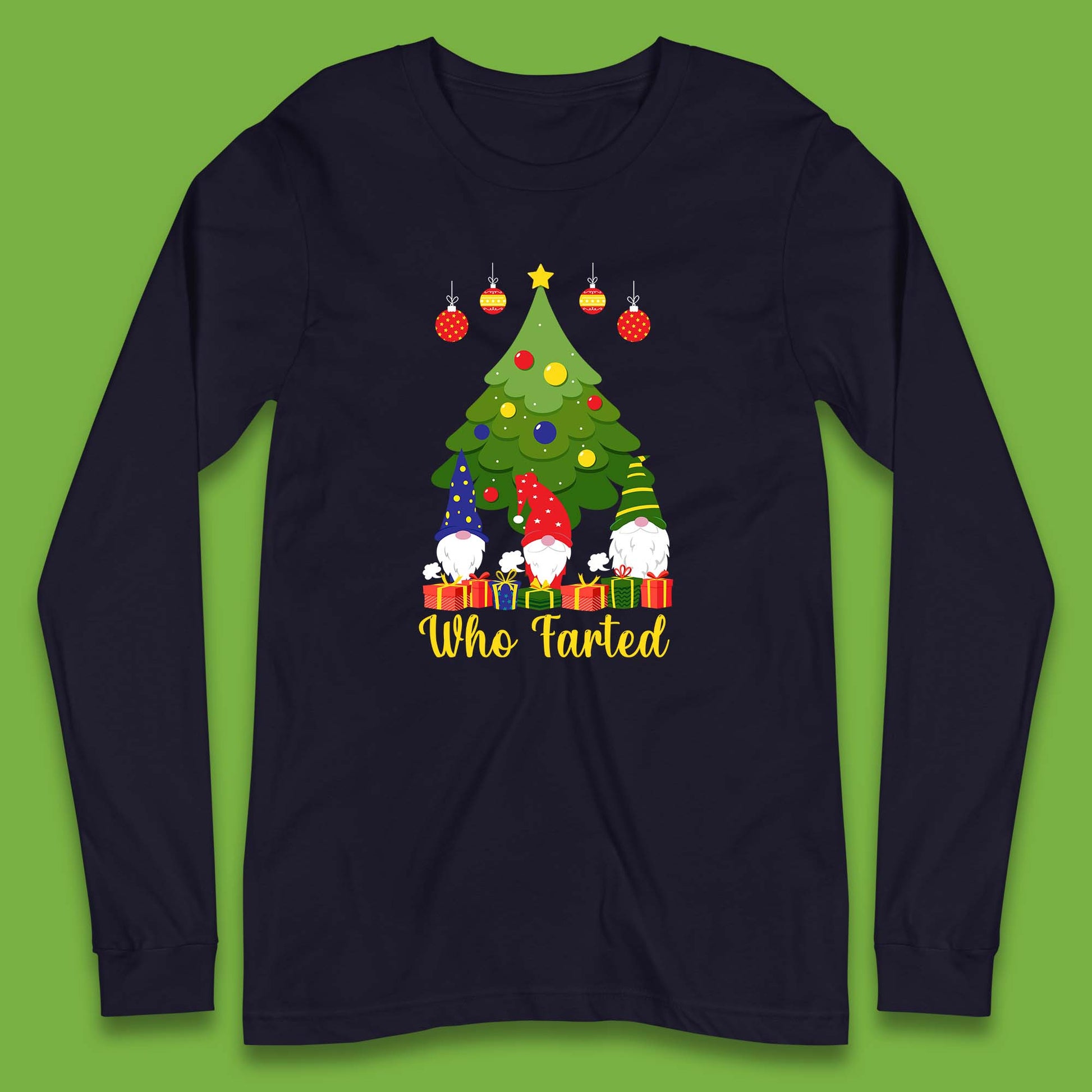 who farted christmas gnomes funny long sleeve t shirt