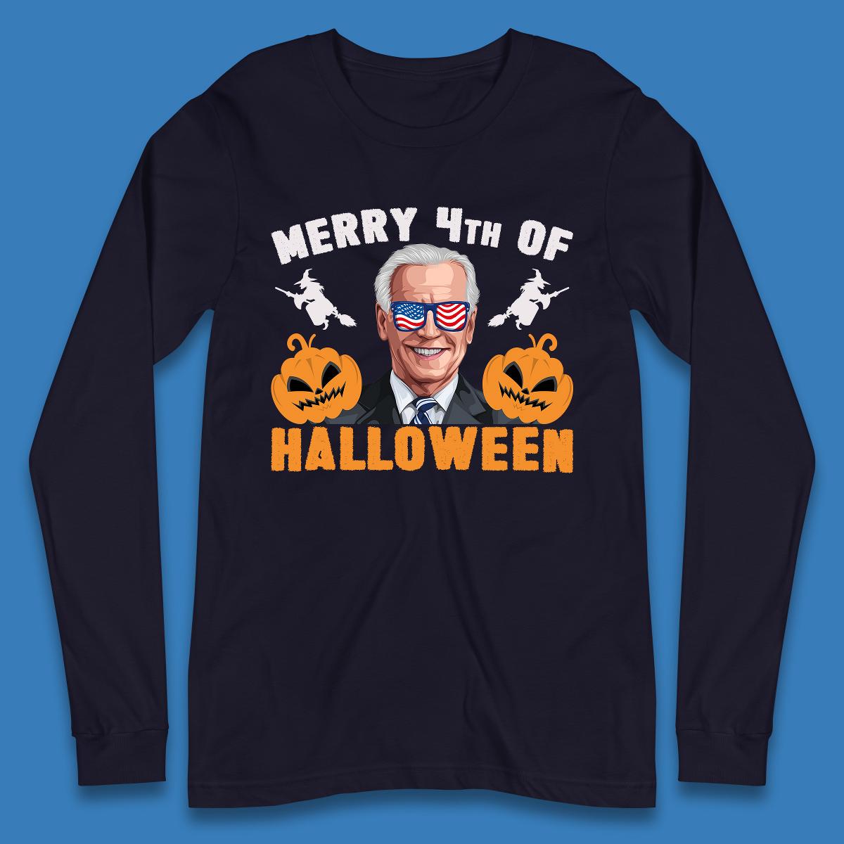Merry 4th Of Halloween Funny Confused Joe Biden 4th Of July Long Sleeve T Shirt