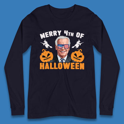 Merry 4th Of Halloween Funny Confused Joe Biden 4th Of July Long Sleeve T Shirt
