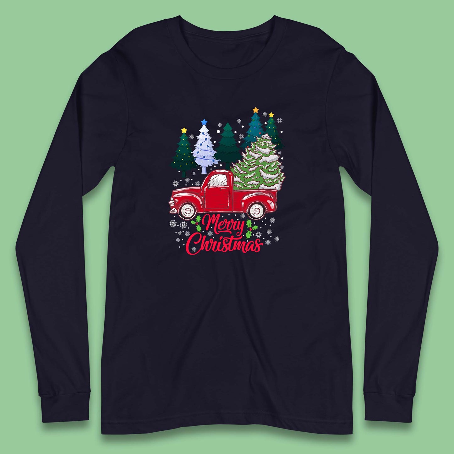 merry christmas red retro truck tee