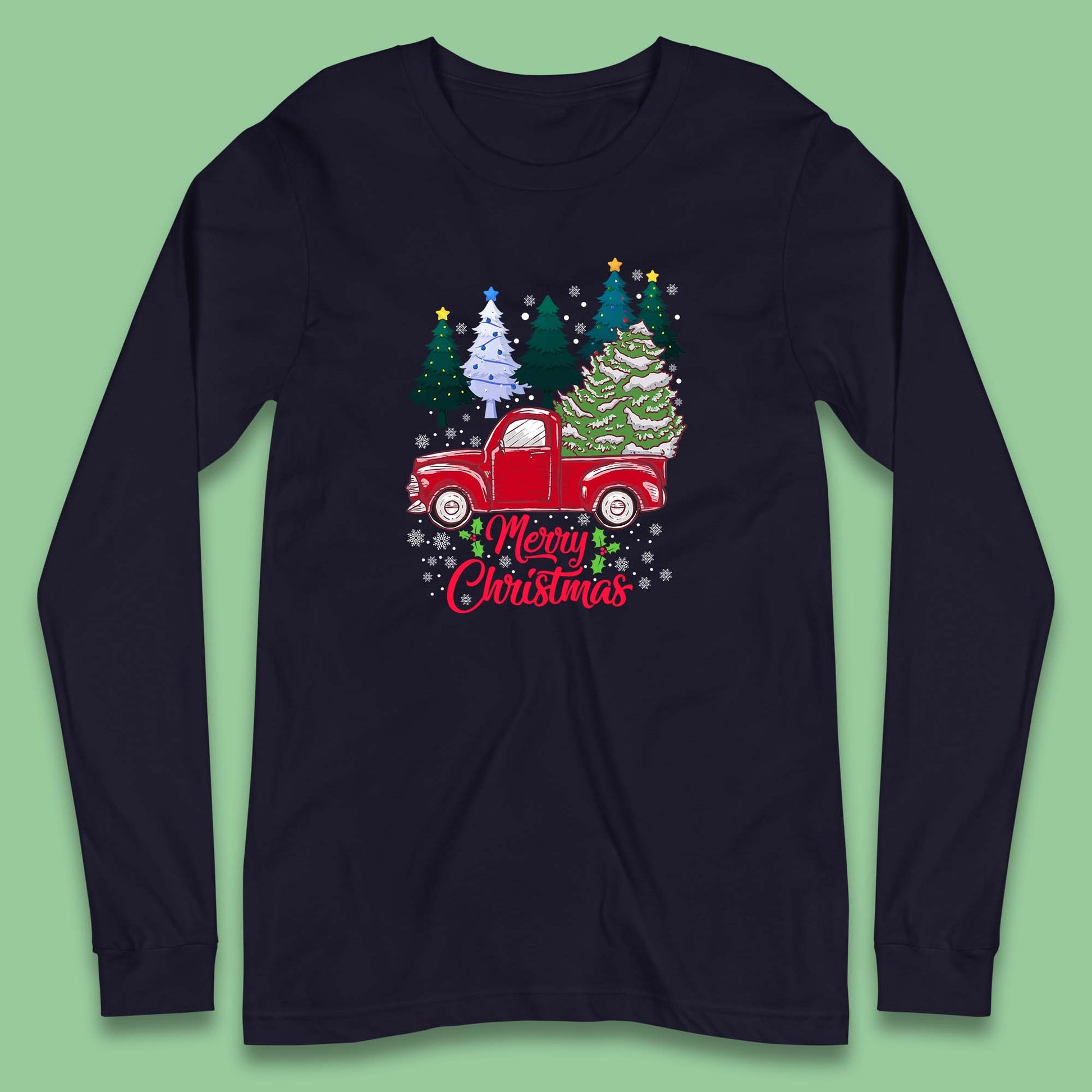 merry christmas red retro truck tee