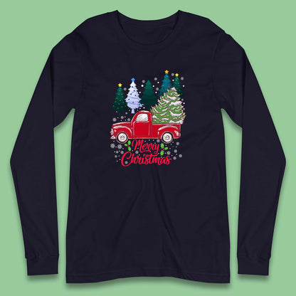 merry christmas red retro truck tee