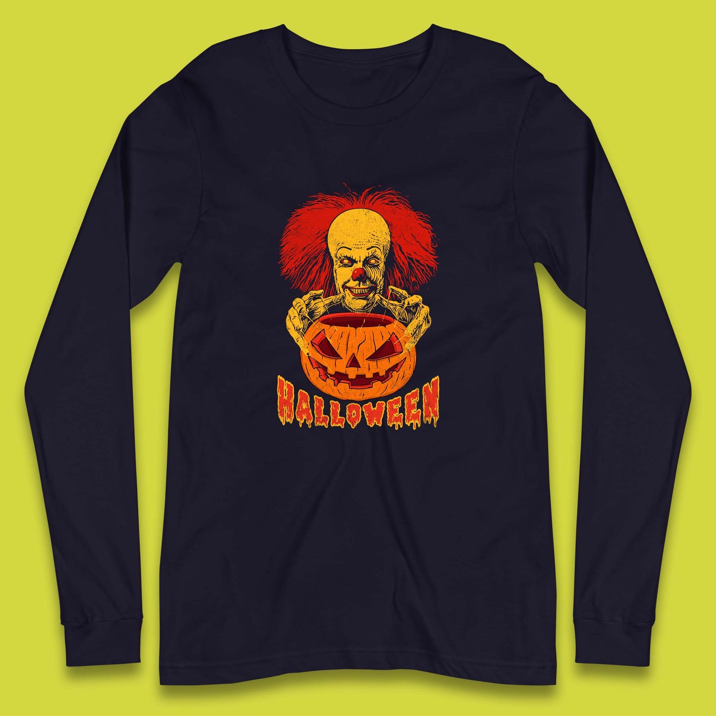 Pennywise Clown Hands Halloween Pumpkin IT Pennywise Clown Horror Movie Fictional Character Long Sleeve T Shirt