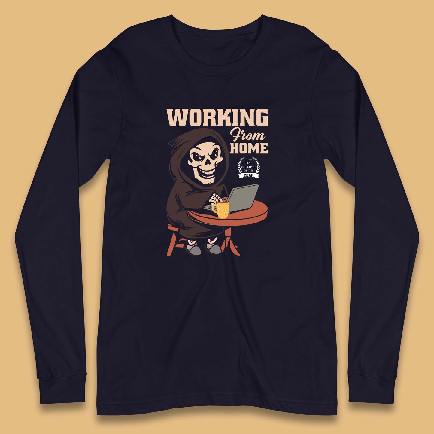 Working From Home Best Employee Of The Year Funny Death Halloween Long Sleeve T Shirt