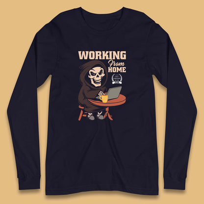 Working From Home Best Employee Of The Year Funny Death Halloween Long Sleeve T Shirt