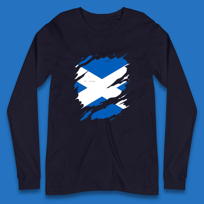 Distressed Scotland Flag Scottish Heritage Ancestry Scot Pride Scottish Flag Long Sleeve T Shirt