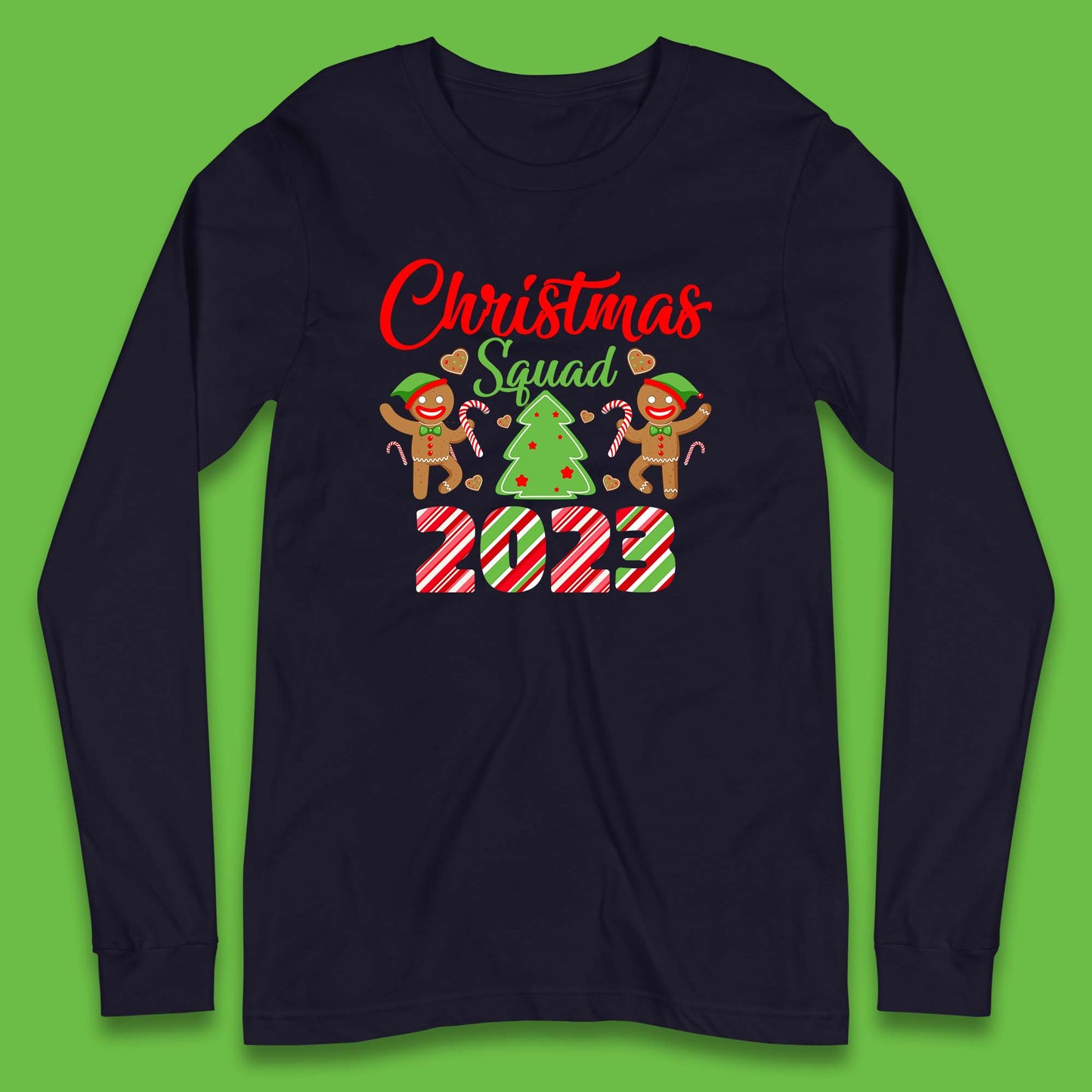 Christmas Squad 2023 Christmas Tree Xmas Gingerbread Man with Candy Cane Long Sleeve T Shirt