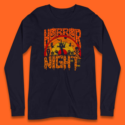 Halloween Horror Night Vintage Rainbow Flying witches Scary Boo Spooky Festive Night Long Sleeve T Shirt