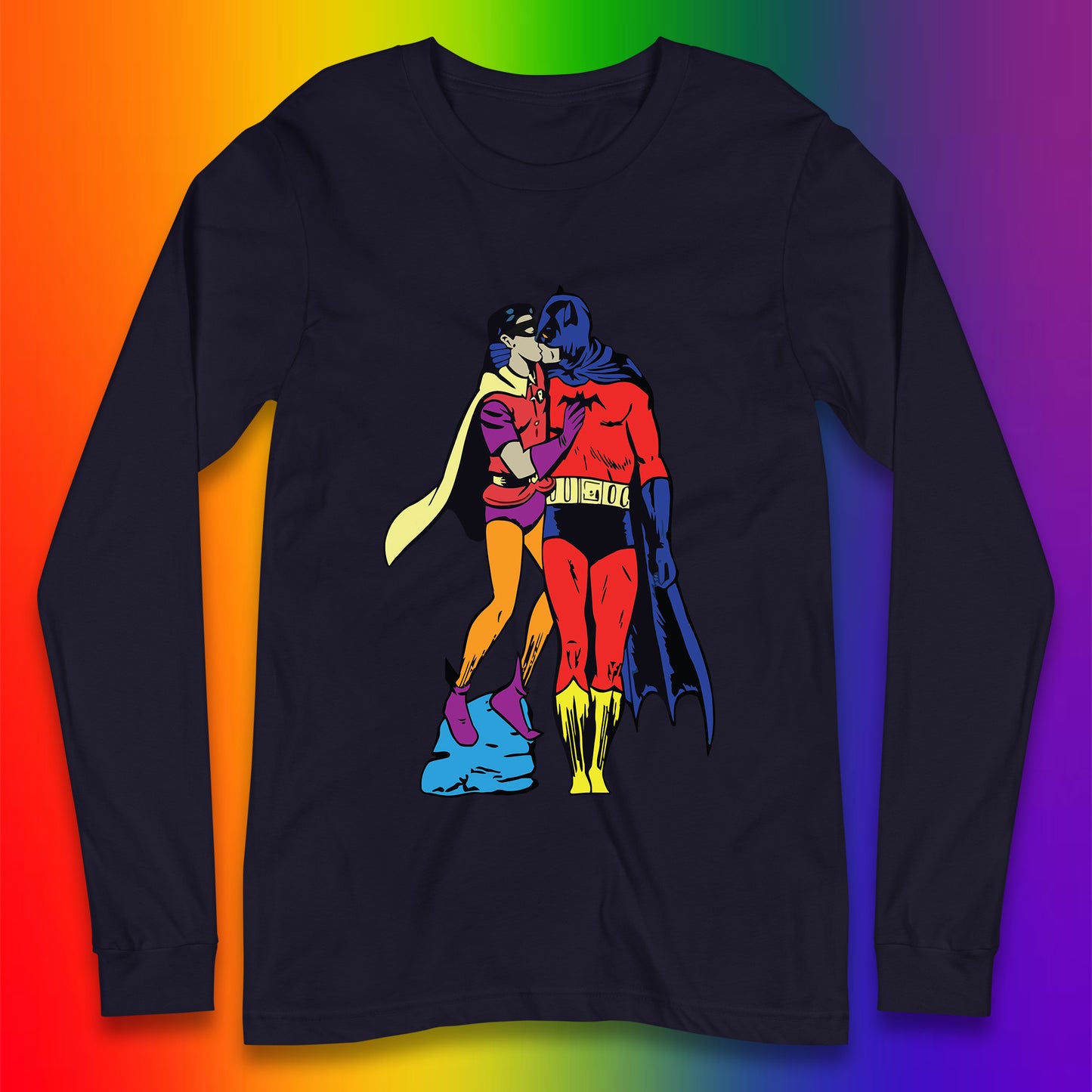 Batman X Robin Superhero Kiss Gay Pride LGBT Gay Bat Superheros Film DC Comics Long Sleeve T Shirt