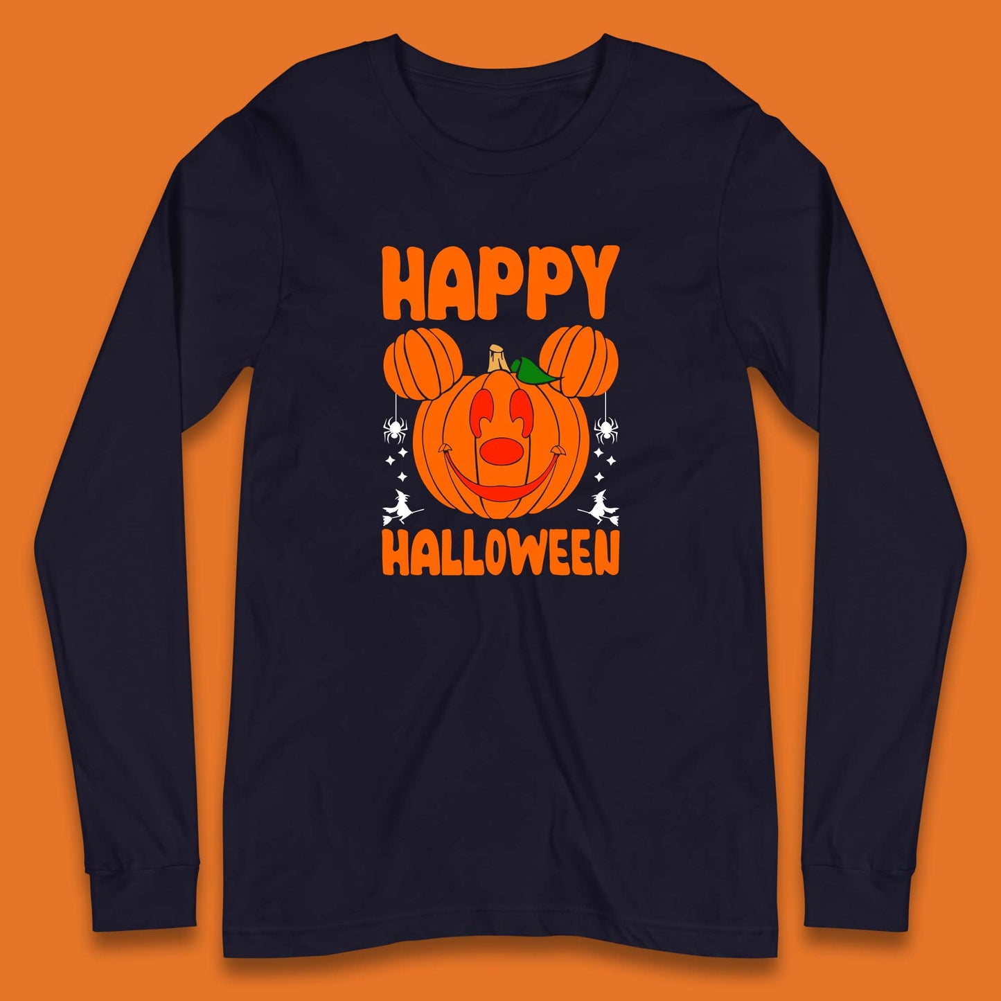 Happy Halloween Disney Mickey Mouse Jack-o-lantern Pumpkin Face Horror Scary Disney Trip Long Sleeve T Shirt