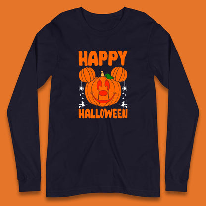 Happy Halloween Disney Mickey Mouse Jack-o-lantern Pumpkin Face Horror Scary Disney Trip Long Sleeve T Shirt