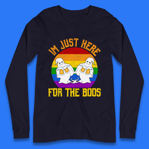 Halloween I Just Here For The Boos Gay Boo Ghosts Drinking Beer LGBTQ Pride Beer Long Sleeve T Shirt