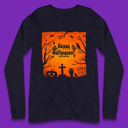 Happy Halloween Witch Hand Cross Sign Scary Pumpin Spooky Terrific Halloween Night Long Sleeve T Shirt