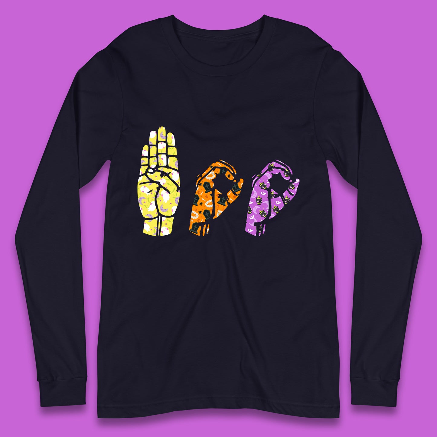 Halloween Hand Sign Language Boo Ghost American Sign Language Alphabet ASL Halloween Long Sleeve T Shirt